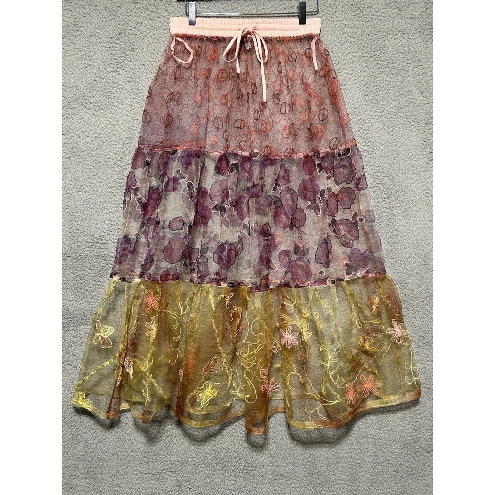 Fleurs by Elegant Additions‎ Sheer Embroidered Natural Silk Fairycore Sz S India